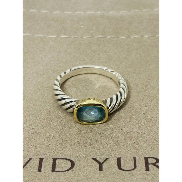 David Yurman BLUE TOPAZ Noblesse Ring, 925 Sterling Silver, 18K 750 Gold, 6.75 - Picture 1 of 12